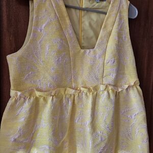 Tuckernuck Jacquard Sleeveless Top sz L Square Neck Ruffles Yellow